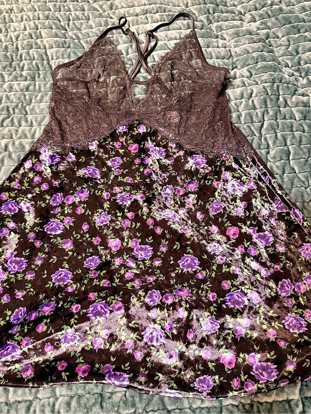 Victoria's Secret Floral Lace Mini Dress in Black & Purple Like New